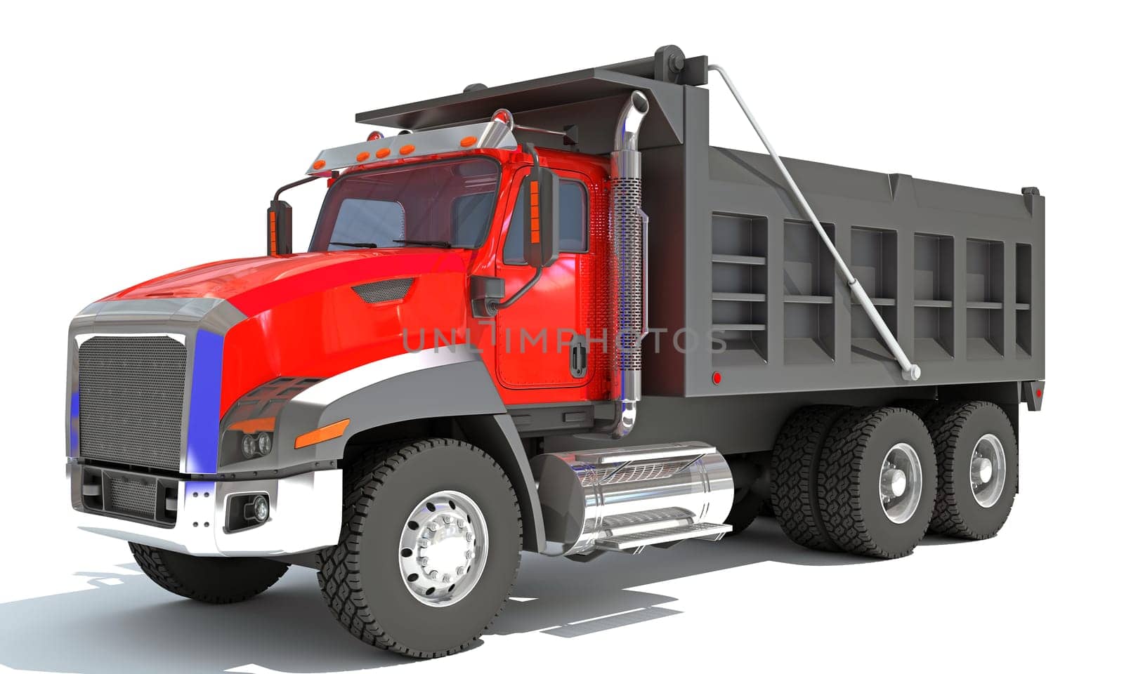 Dump Truck 3D rendering model heavy construction machinery on white background