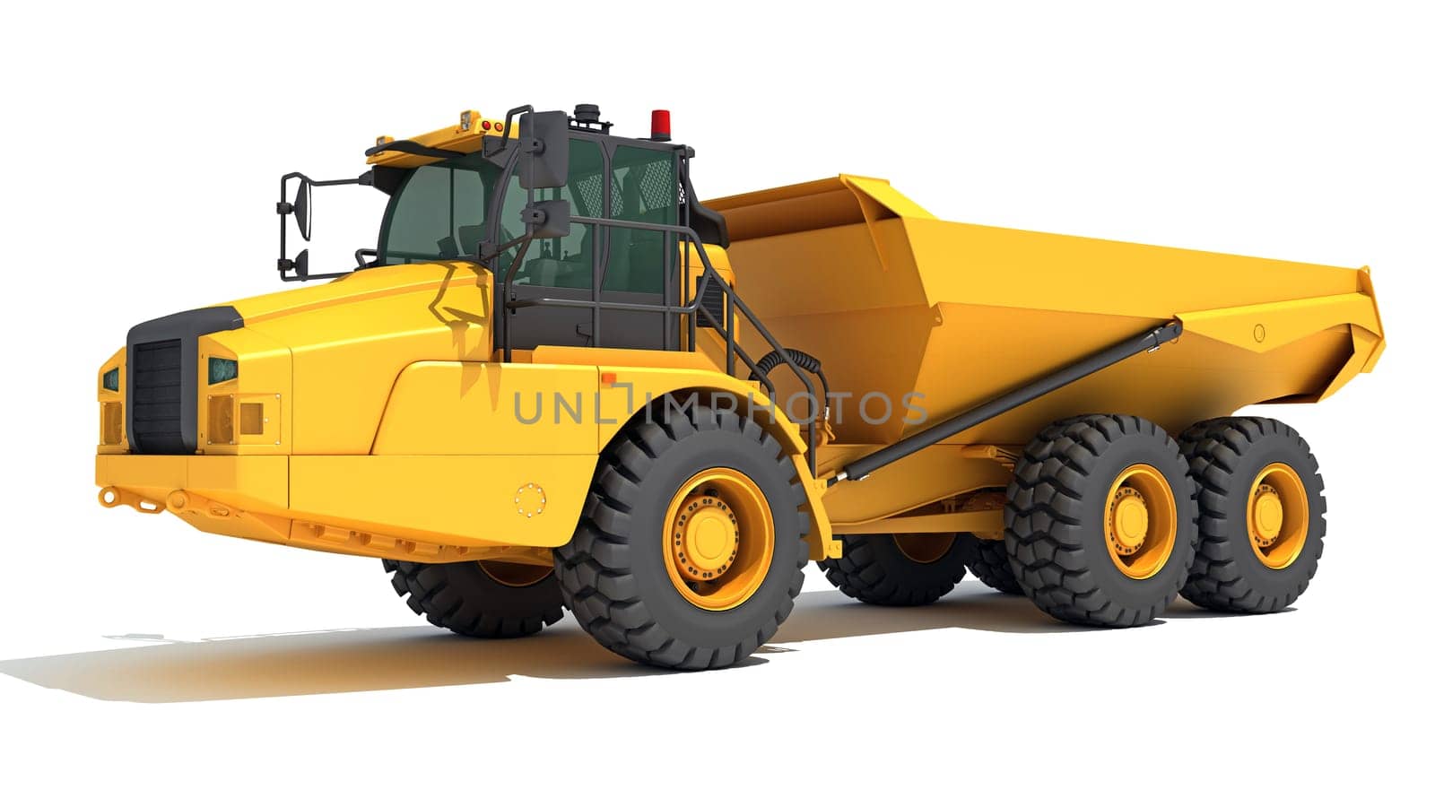 Dump Truck 3D rendering heavy construction machinery on white background by 3DHorse