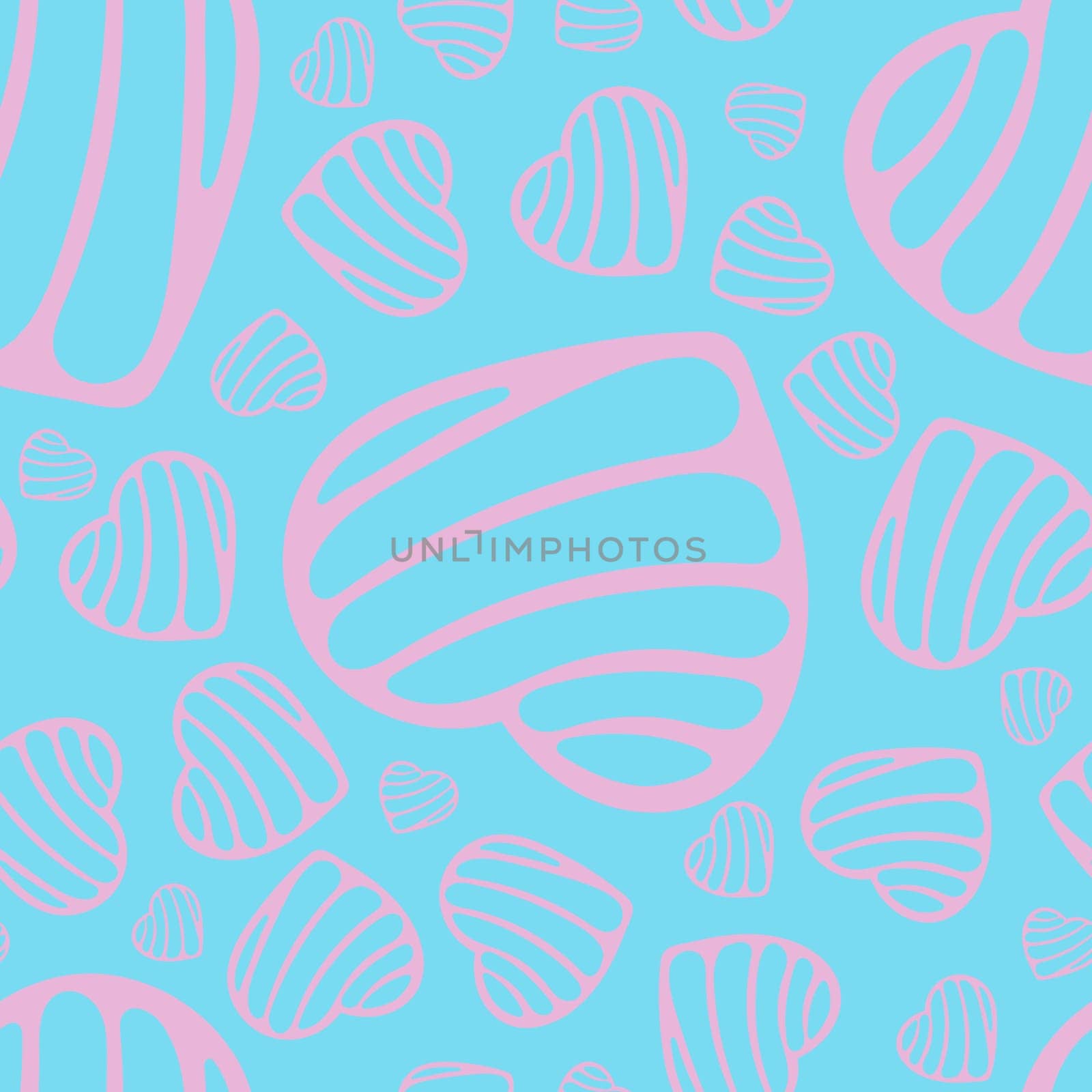 Hand Drawn Seamless Patterns with Hearts in Doodle Style. Romantic Love Digital Paper for Valentines Day. Colorful Hearts on Blue Background.