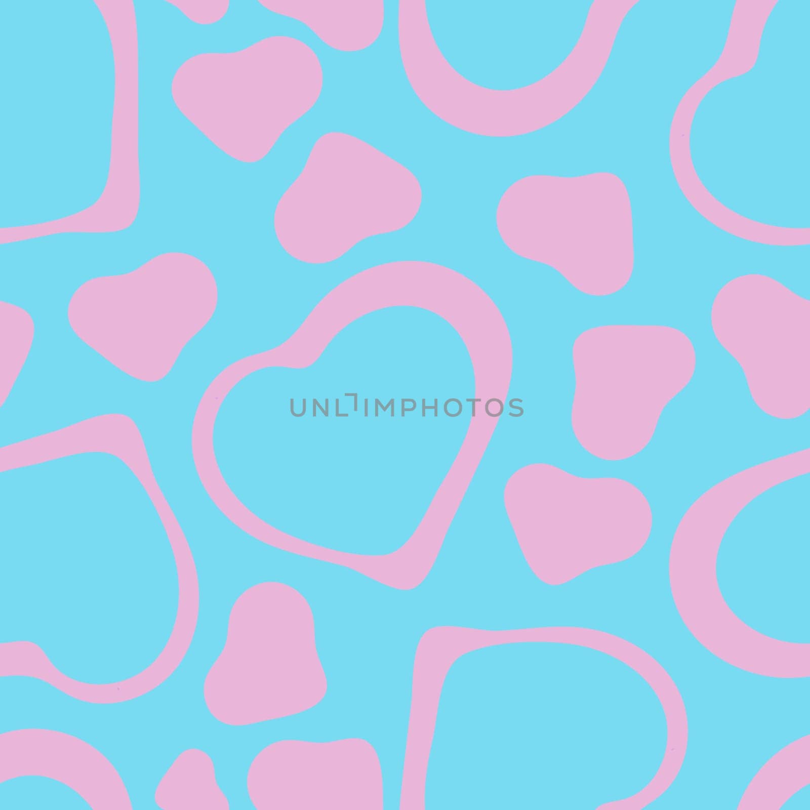 Hand Drawn Seamless Patterns with Hearts in Doodle Style. Romantic Love Digital Paper for Valentines Day. Colorful Hearts on Blue Background.