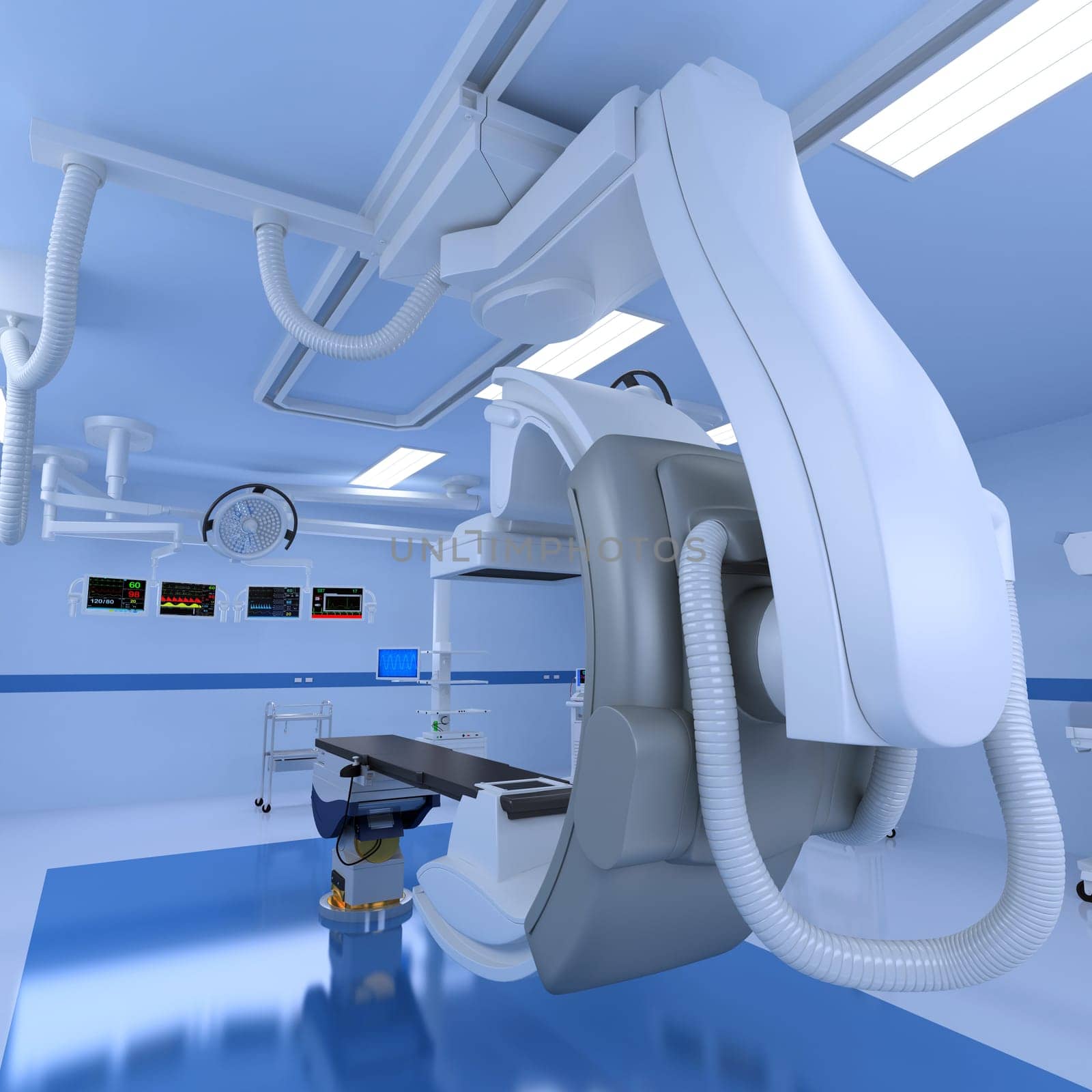 Hospital Medical Hybrid Operating Room 3D rendering model on white background