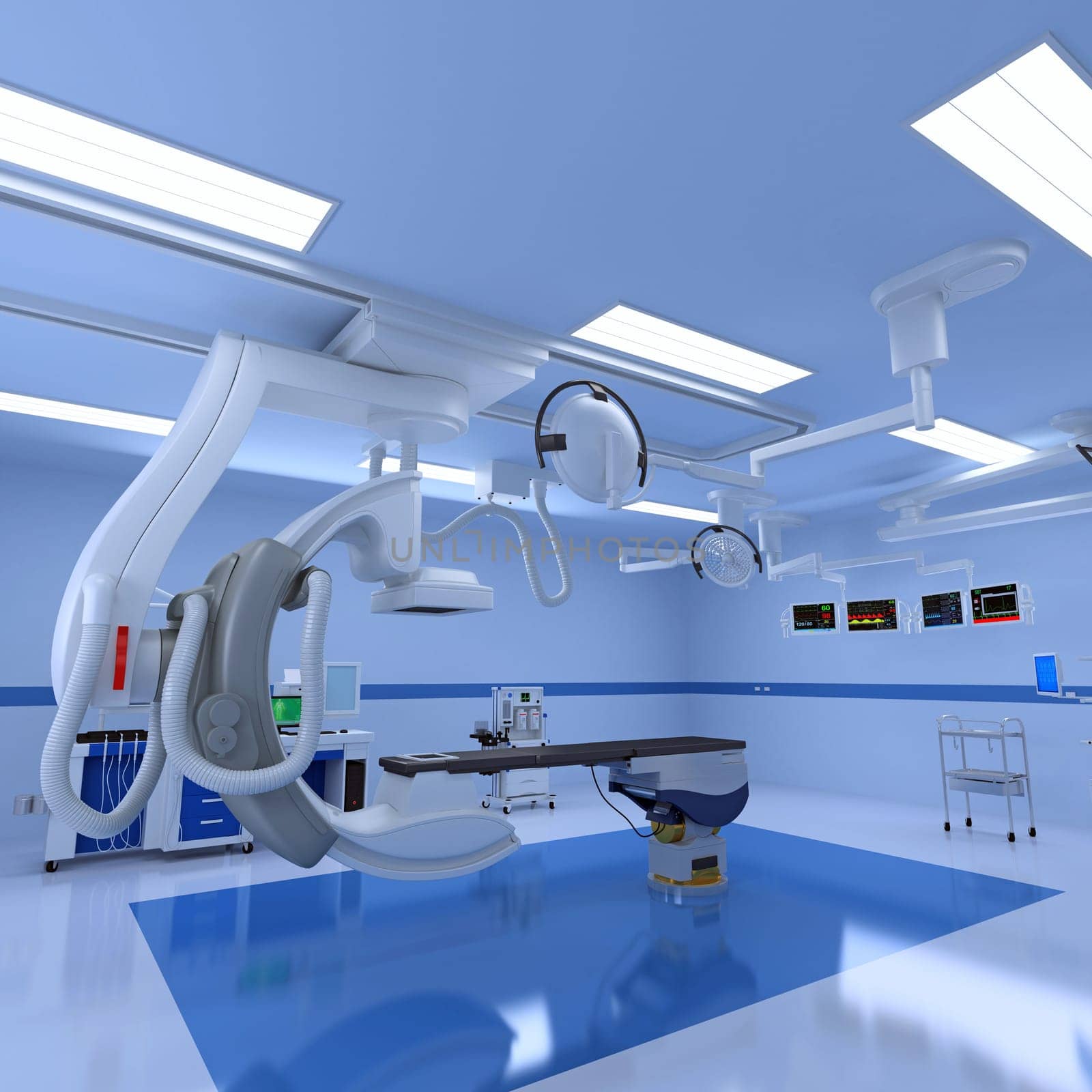 Hospital Medical Hybrid Operating Room 3D rendering on white background by 3DHorse