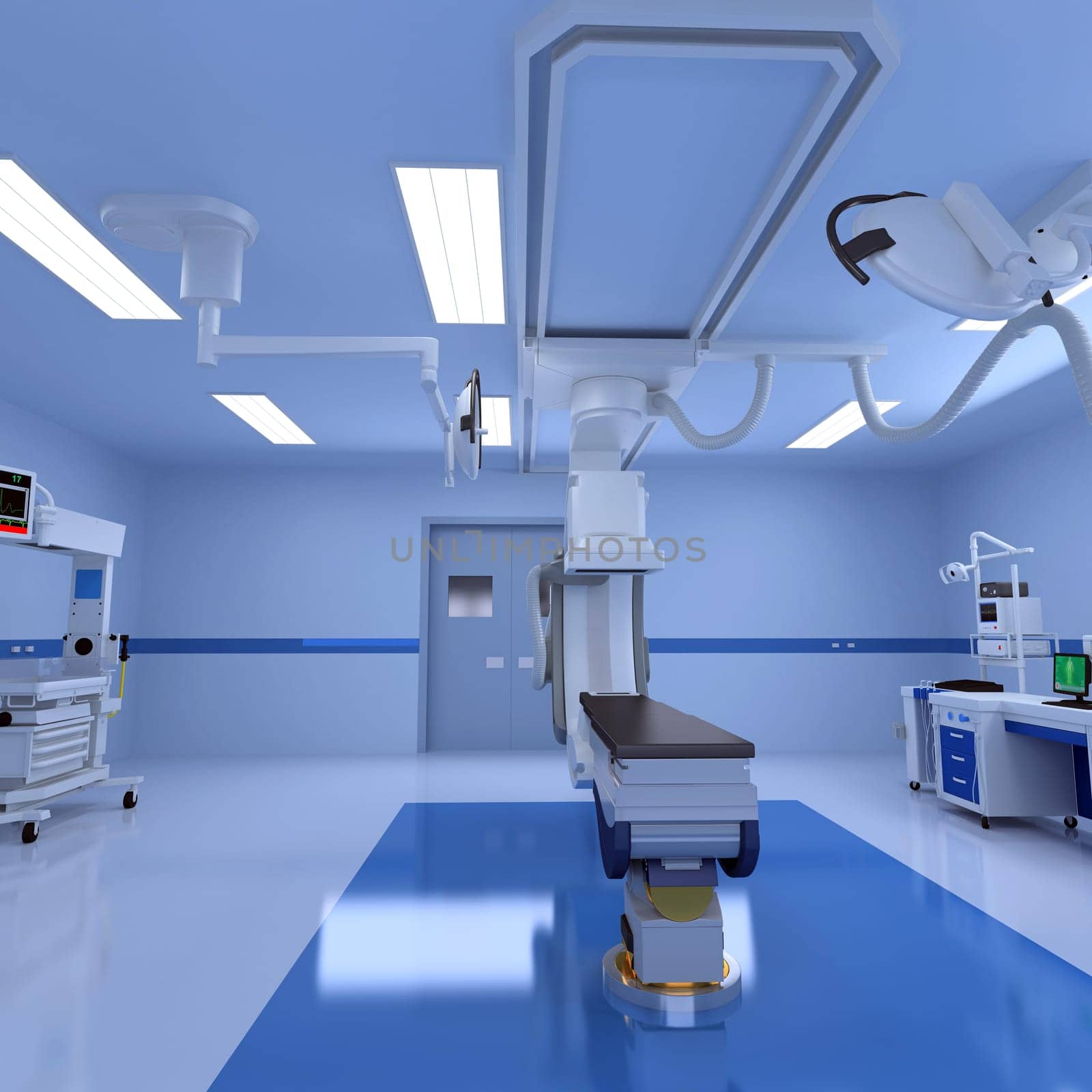 Hospital Medical Hybrid Operating Room 3D rendering model on white background