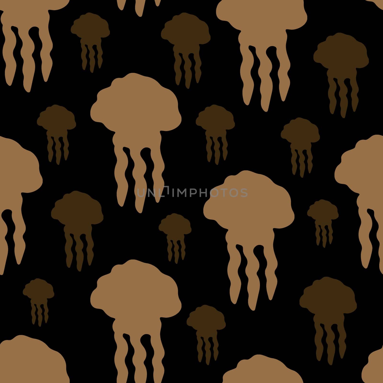 Seamless Repeatable Pattern with Cute Jellyfish in Brown and Black Color. Handdrawn Sketchy Drawing Digital Paper. Creative Background for Children Room Poster, Scrapbooking.