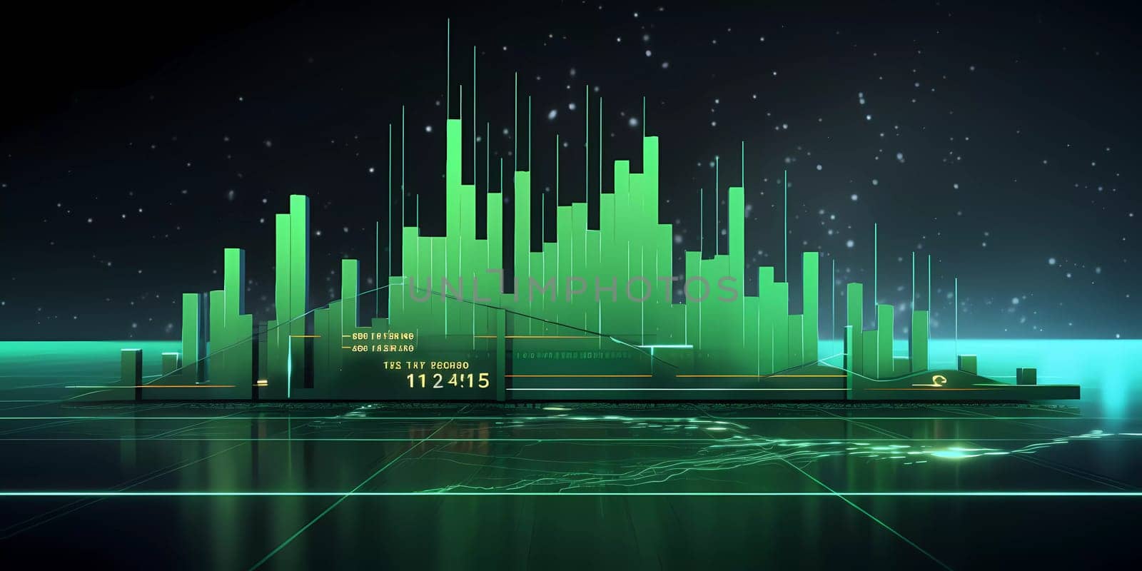 Humans hand shows on hi-tech cyber digital screen with financial graphs. Business analytics concept image