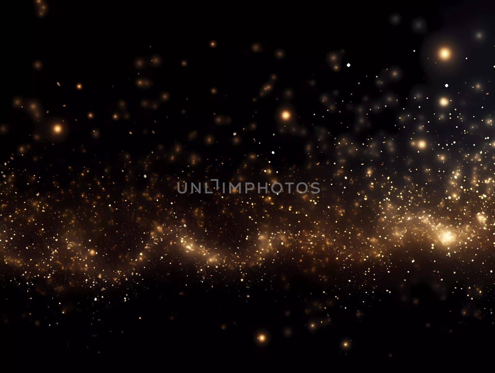 Dark background with golden glowing. Small gold particles on a black background. by sergeykoshkin