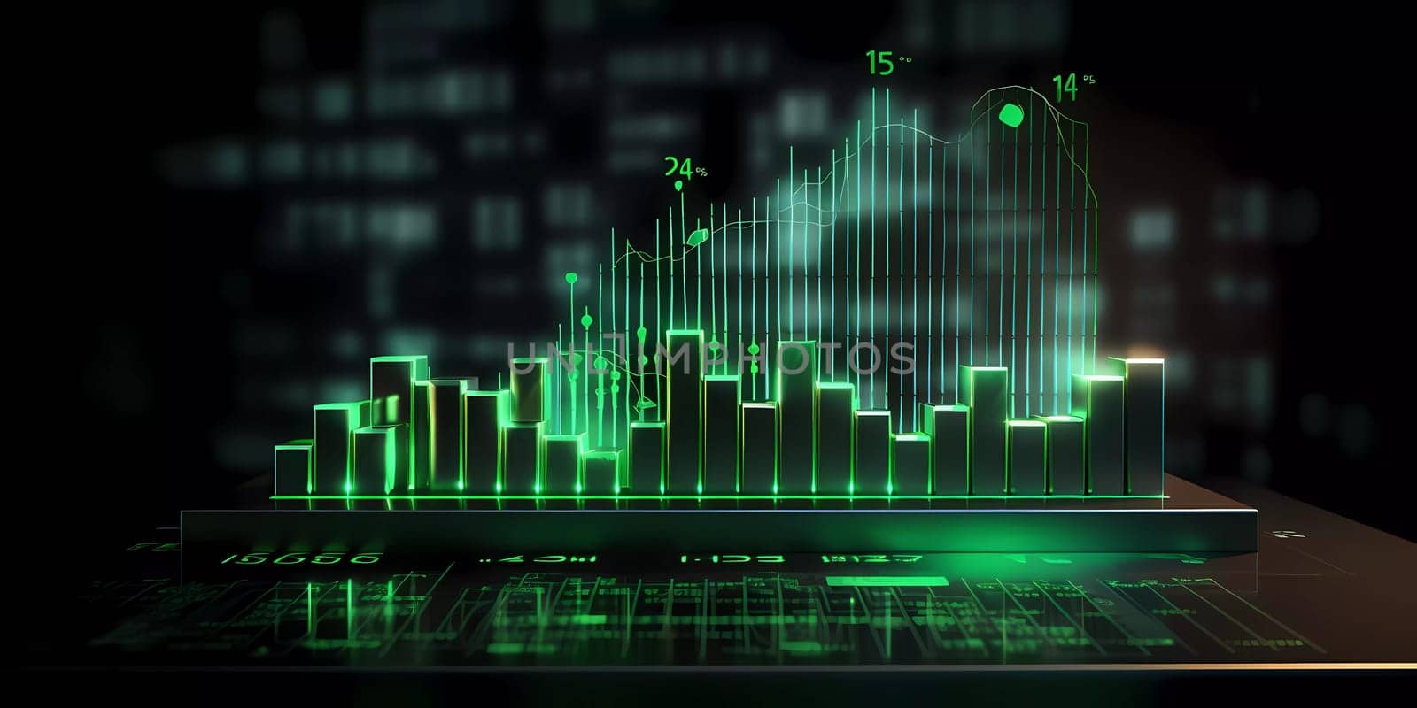 Humans hand shows on hi-tech cyber digital screen with financial graphs. Business analytics concept image