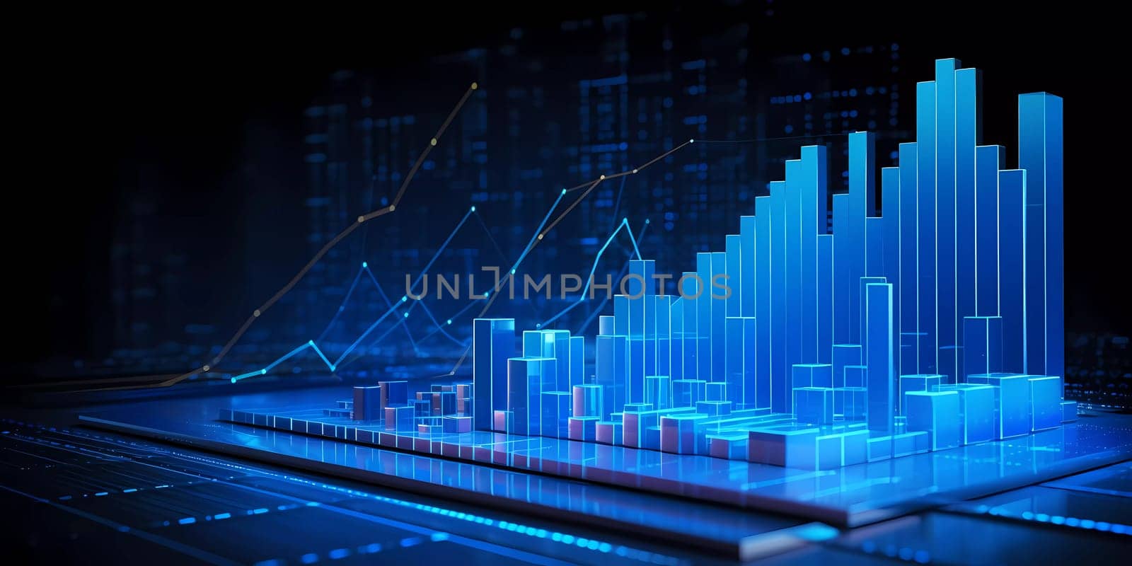 Humans hand shows on hi-tech cyber digital screen with financial graphs. Business analytics concept image