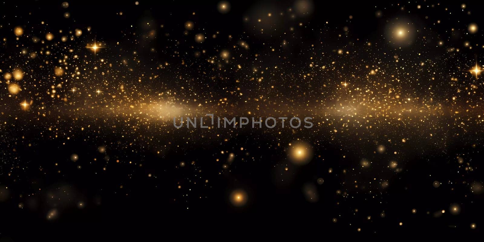 Dark background with golden glowing. Small gold particles on a black background. by sergeykoshkin