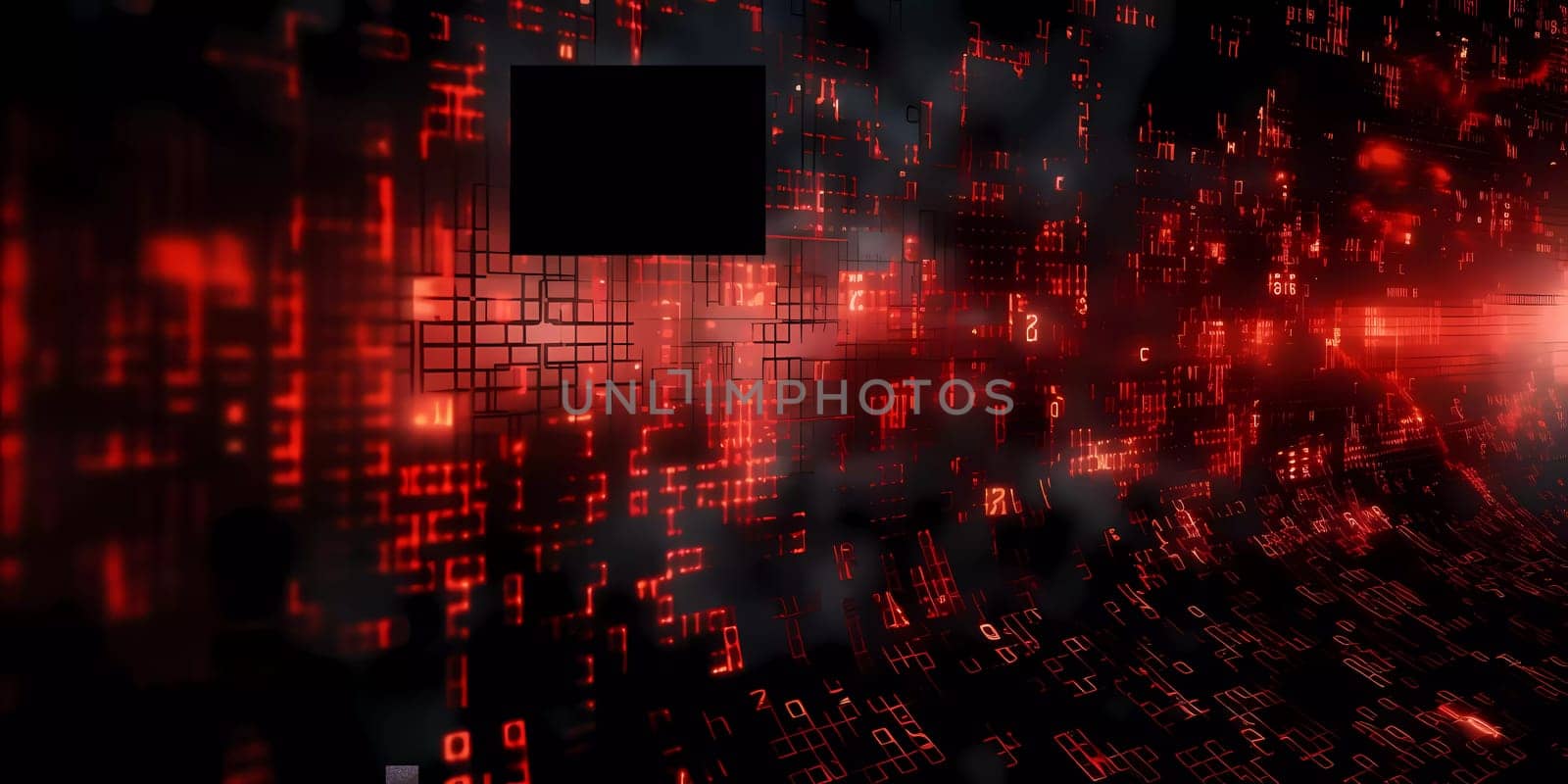 Computer background with red digits and symbols on a black background. by sergeykoshkin