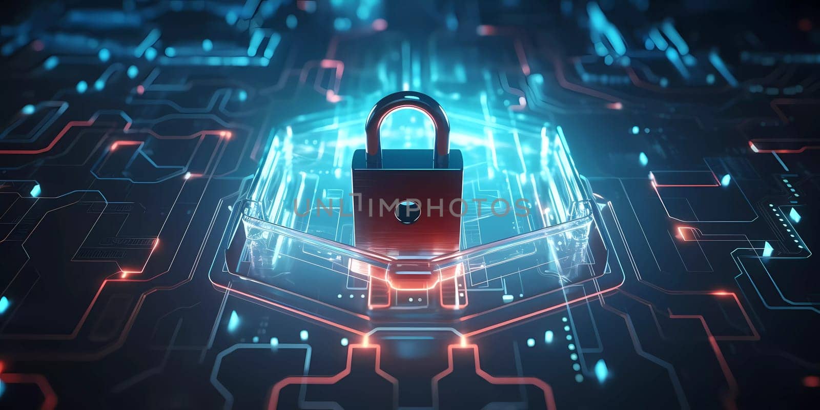Digital padlock icon, cyber security network and data protection technology on virtual interface screen. Online internet authorized access against cyber attack and business data privacy concept. by sergeykoshkin