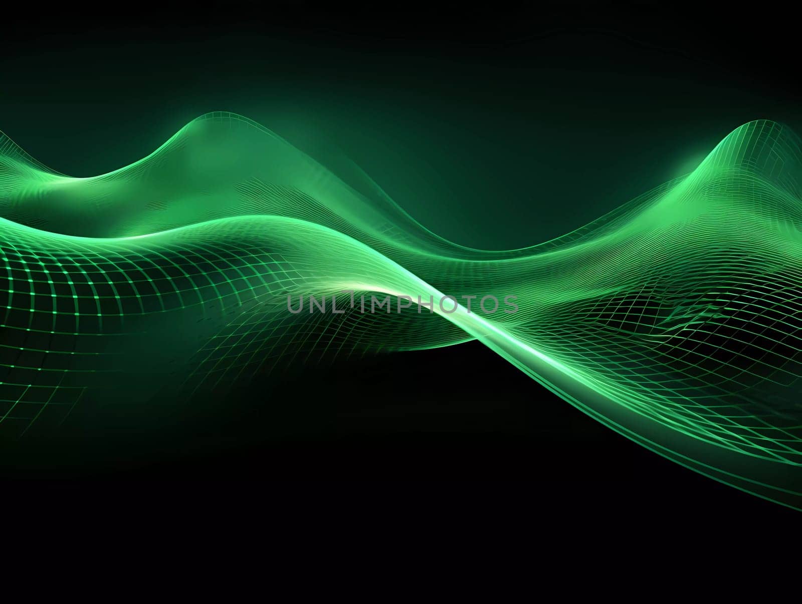 Green Wave of dots and weave lines. Abstract background. Network connection structure. by sergeykoshkin