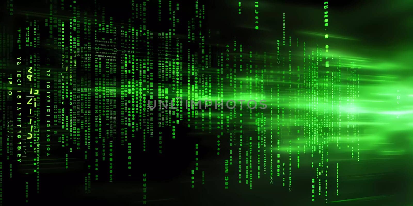 Computer background with green digits and symbols on a black background