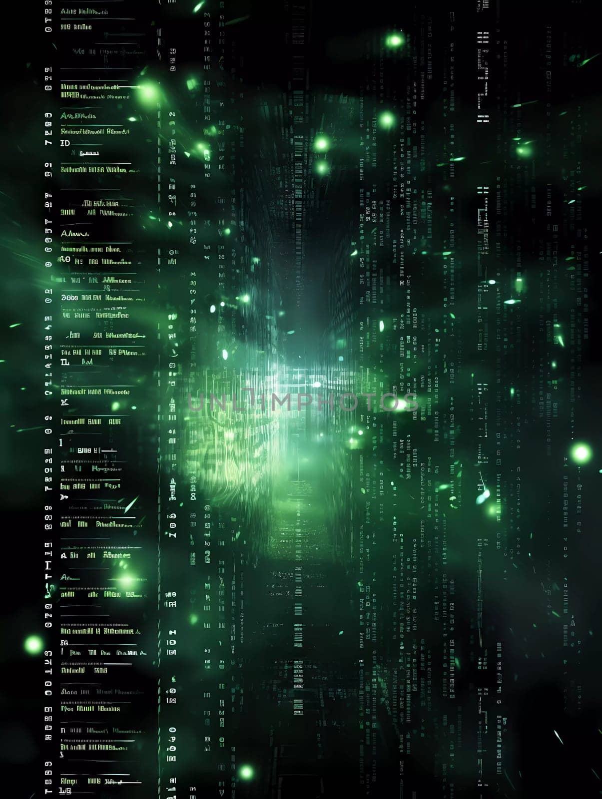 Computer background with green digits and symbols on a black background. by sergeykoshkin