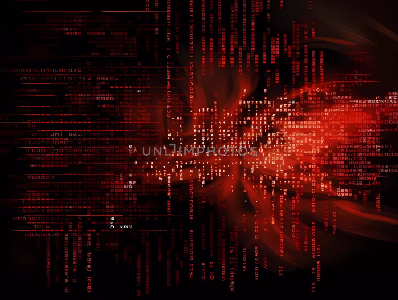 Computer background with red digits and symbols on a black background