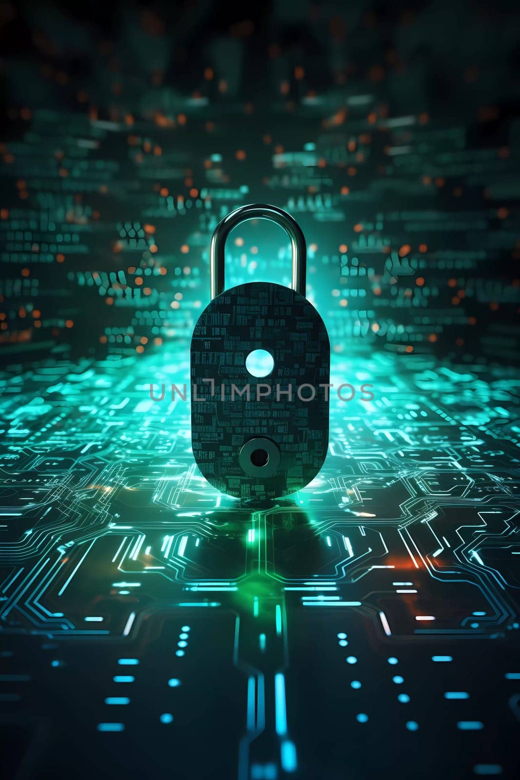 Digital padlock icon, cyber security network and data protection technology on virtual interface screen. Online internet authorized access against cyber attack and business data privacy concept. by sergeykoshkin