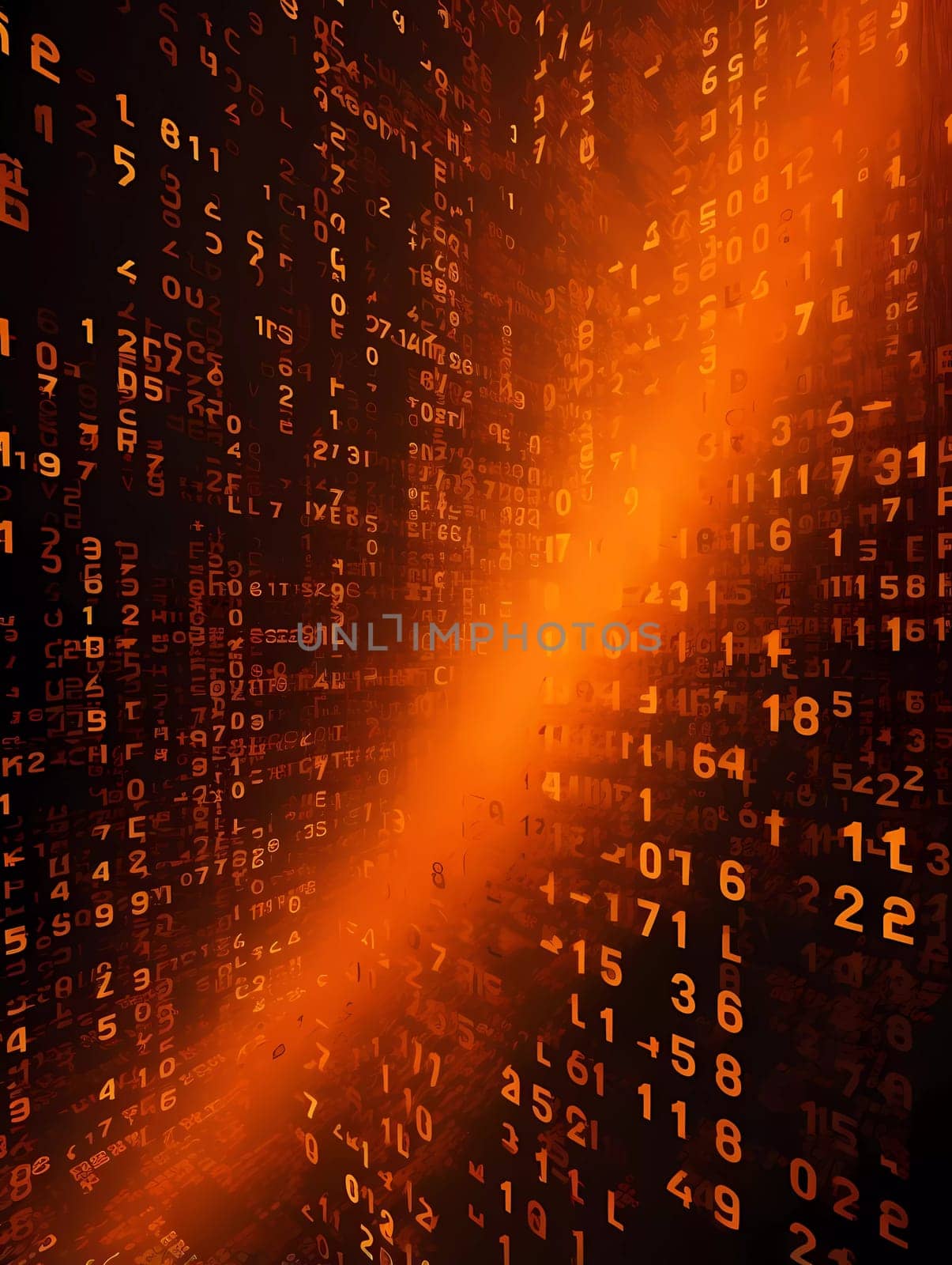 Computer background with orange digits and symbols on a black background. by sergeykoshkin