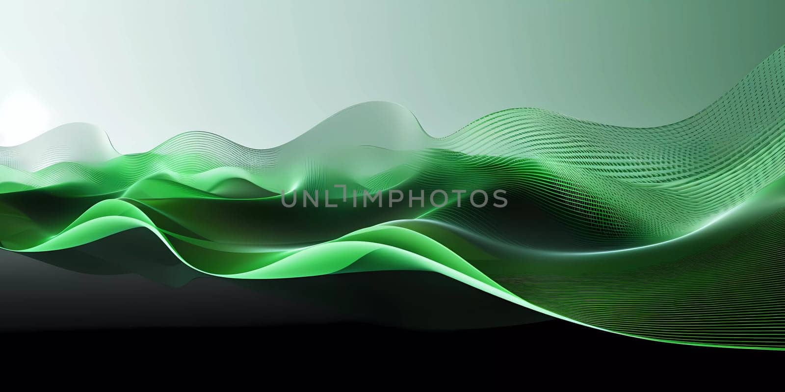 Green Wave of dots and weave lines. Abstract background. Network connection structure. by sergeykoshkin