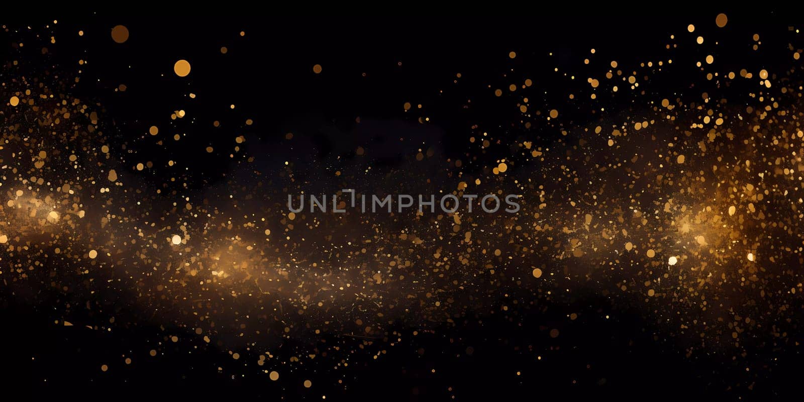 Dark background with golden glowing. Small gold particles on a black background. by sergeykoshkin