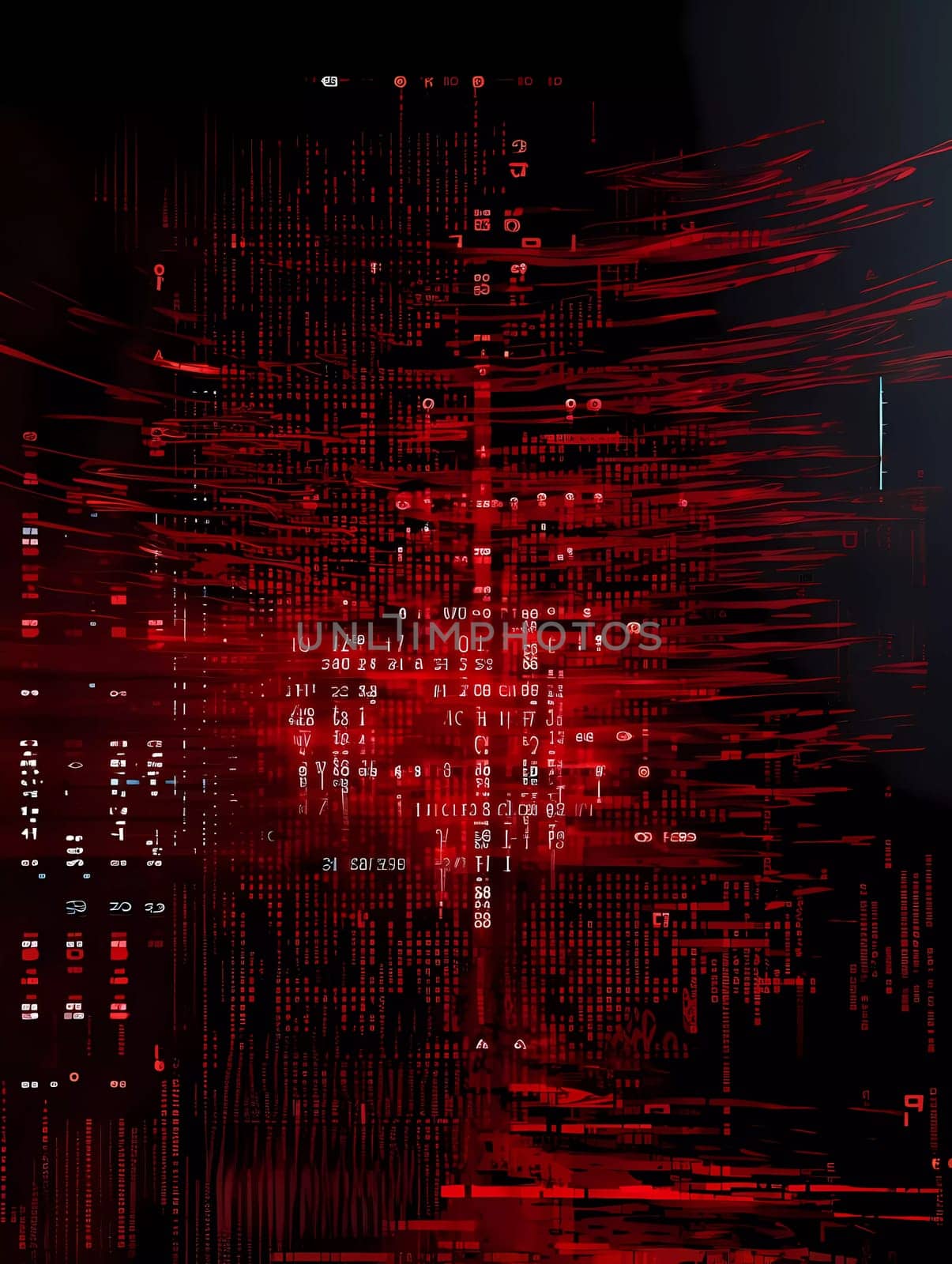 Computer background with red digits and symbols on a black background