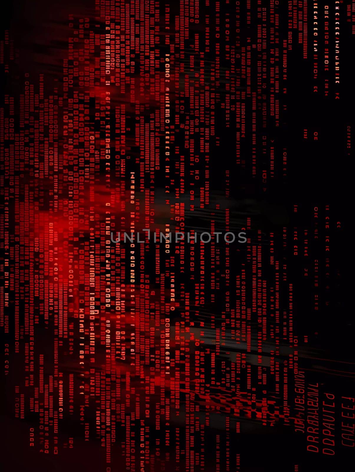 Computer background with red digits and symbols on a black background. by sergeykoshkin
