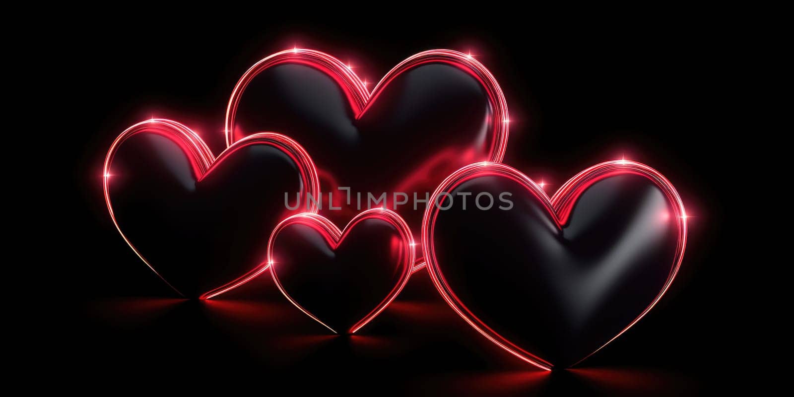 Icon hearts love with a red neon light around