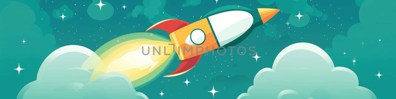 Flying rocket in sky illustration concept