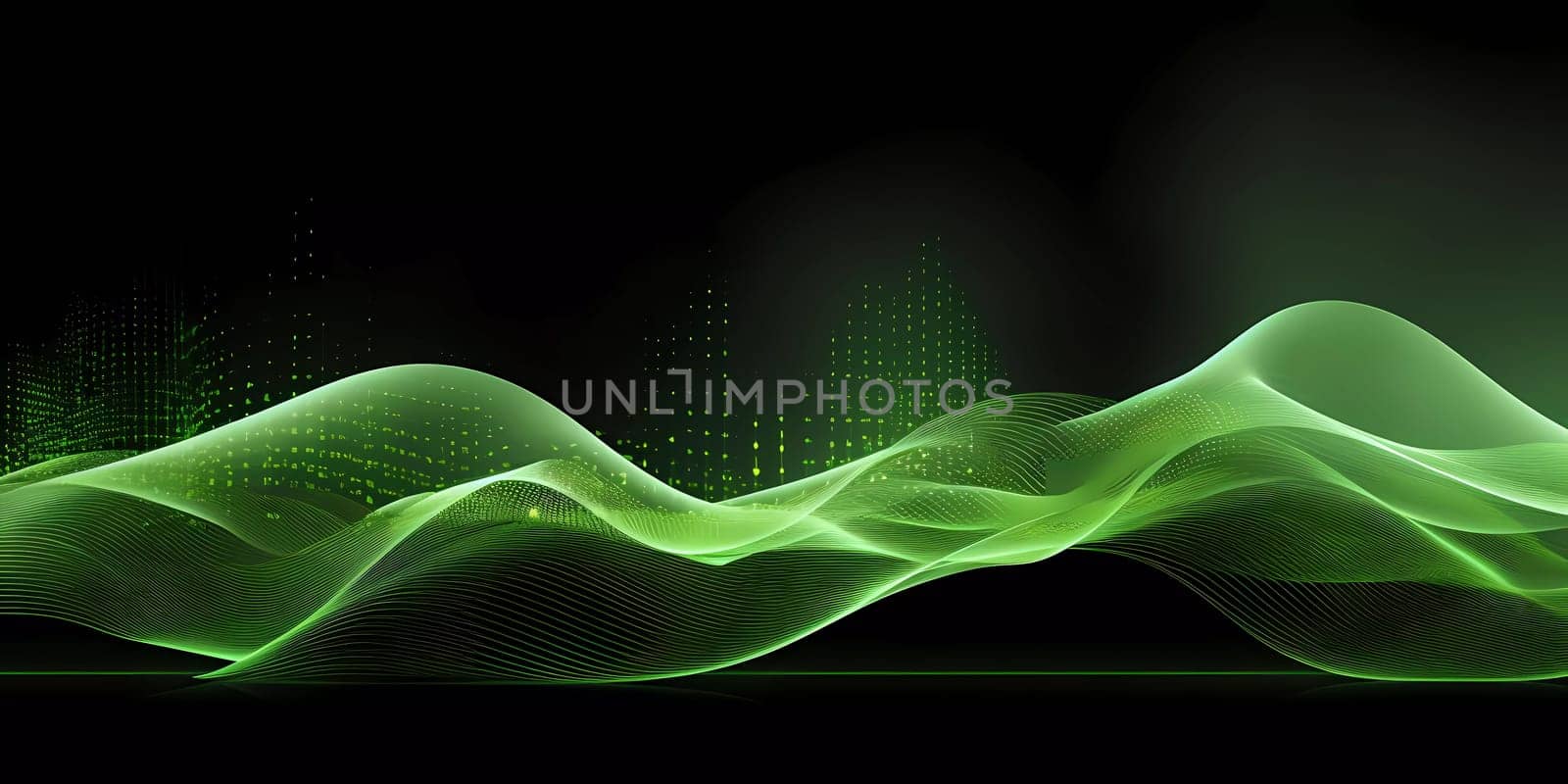 Green Wave of dots and weave lines. Abstract background. Network connection structure