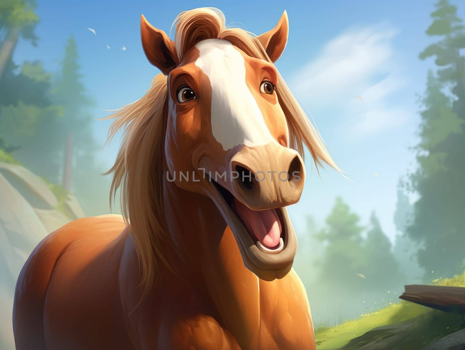 Happy smiling horse outside, animal concept
