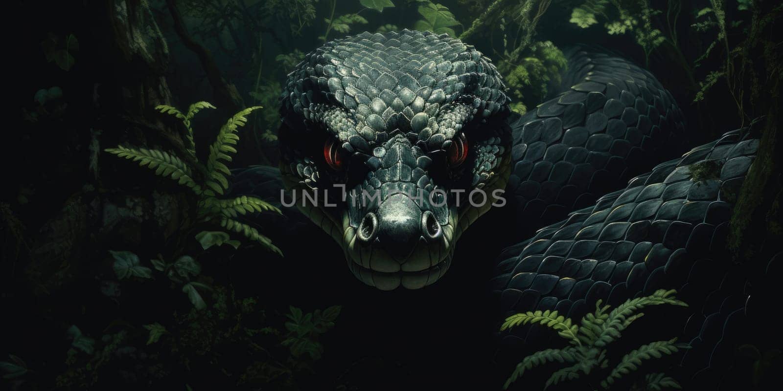 Detail to a mysterious snake head in the nature, animal concept