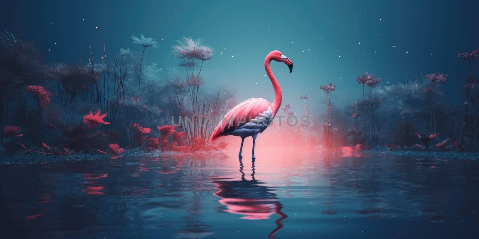 Pink flamingo by the lake, nature and wildlife concept by Kadula