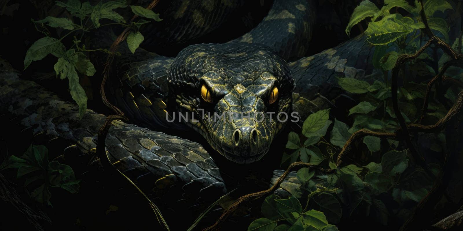 Detail to a mysterious snake head in the nature, animal concept