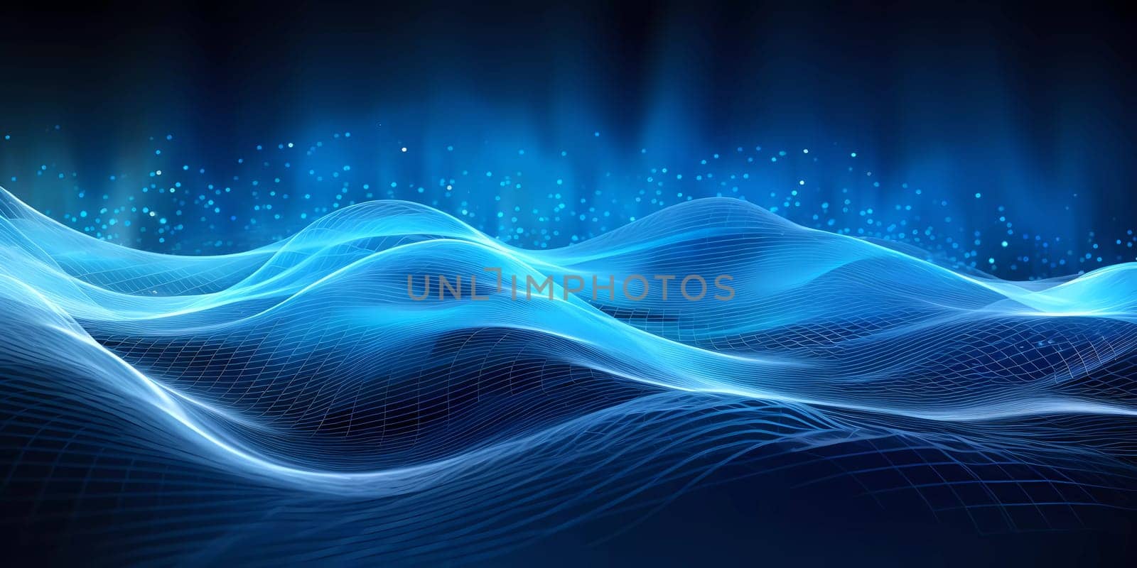 Blue Wave of dots and weave lines. Abstract background. Network connection structure. by sergeykoshkin