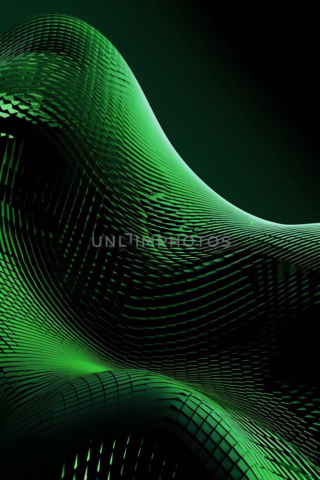 Green Wave of dots and weave lines. Abstract background. Network connection structure