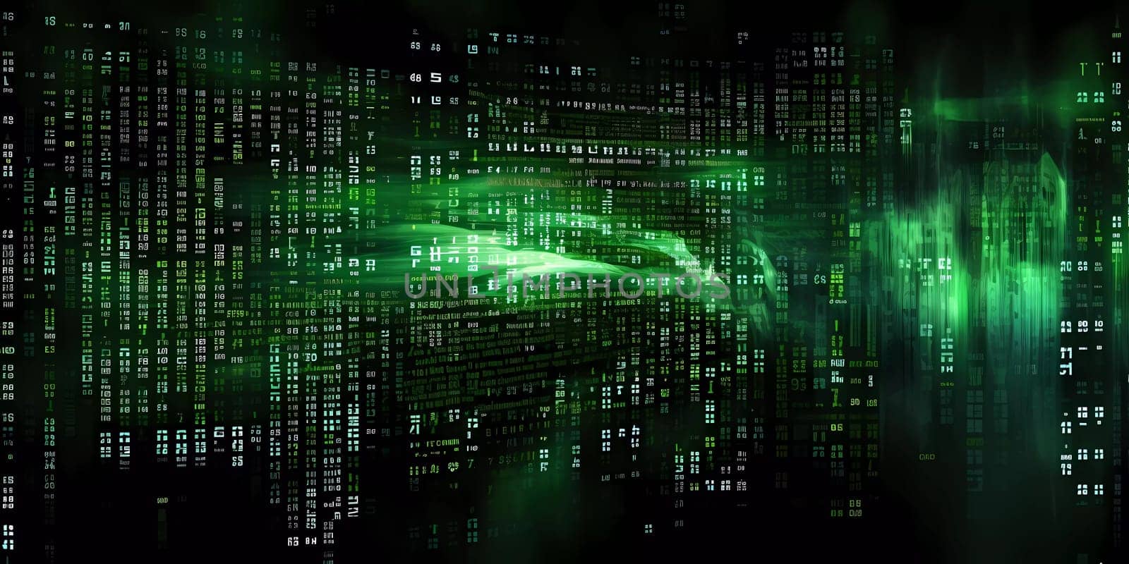 Computer background with green digits and symbols on a black background. by sergeykoshkin