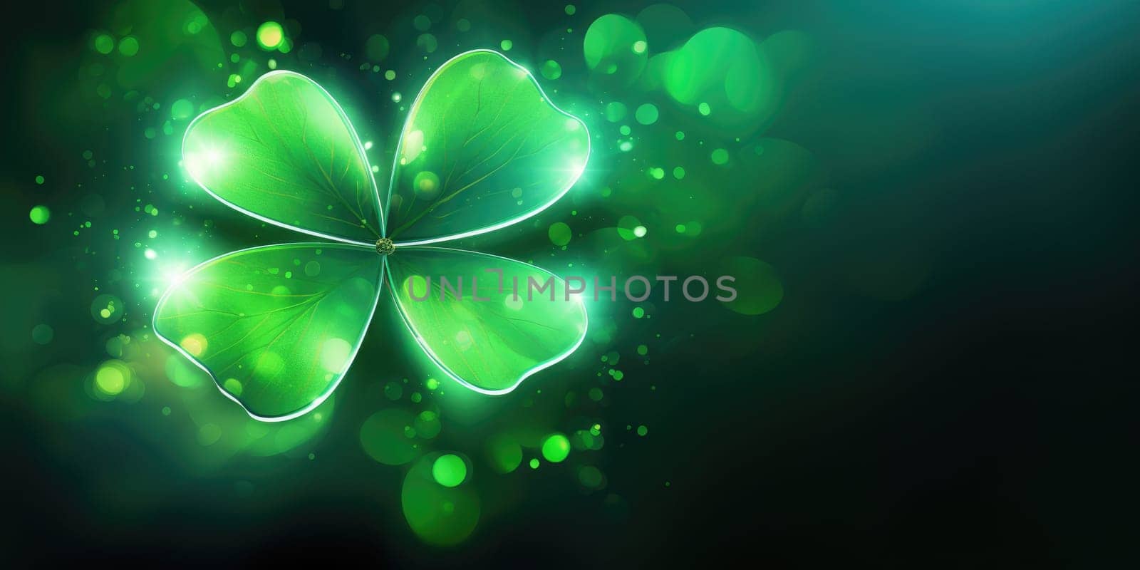 Cloverleaf with shiny green background, a shape or pattern resembling leaf of clover