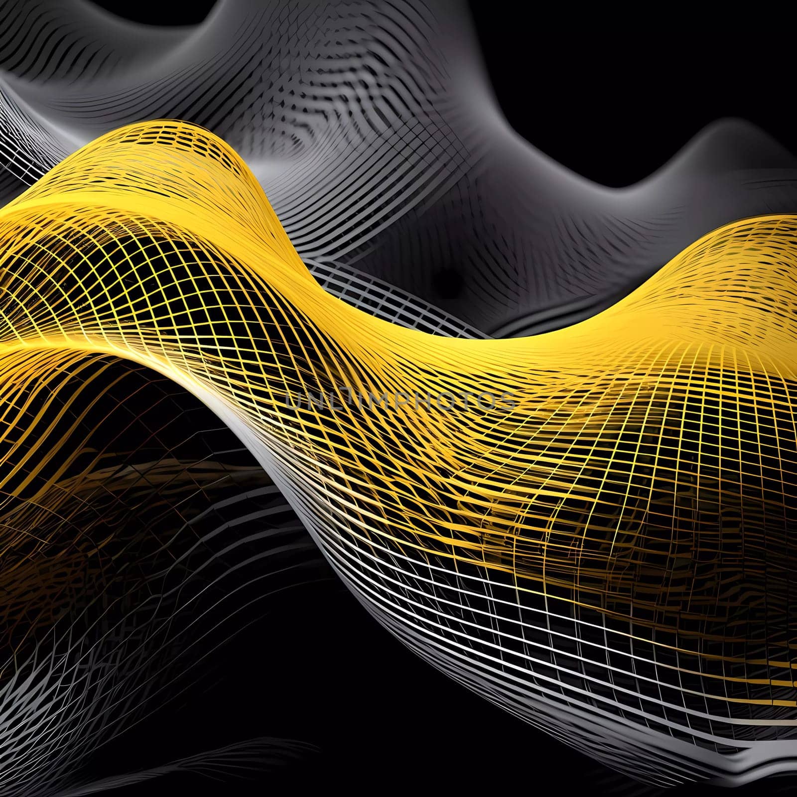 Yellow Wave of dots and weave lines. Abstract background. Network connection structure. by sergeykoshkin