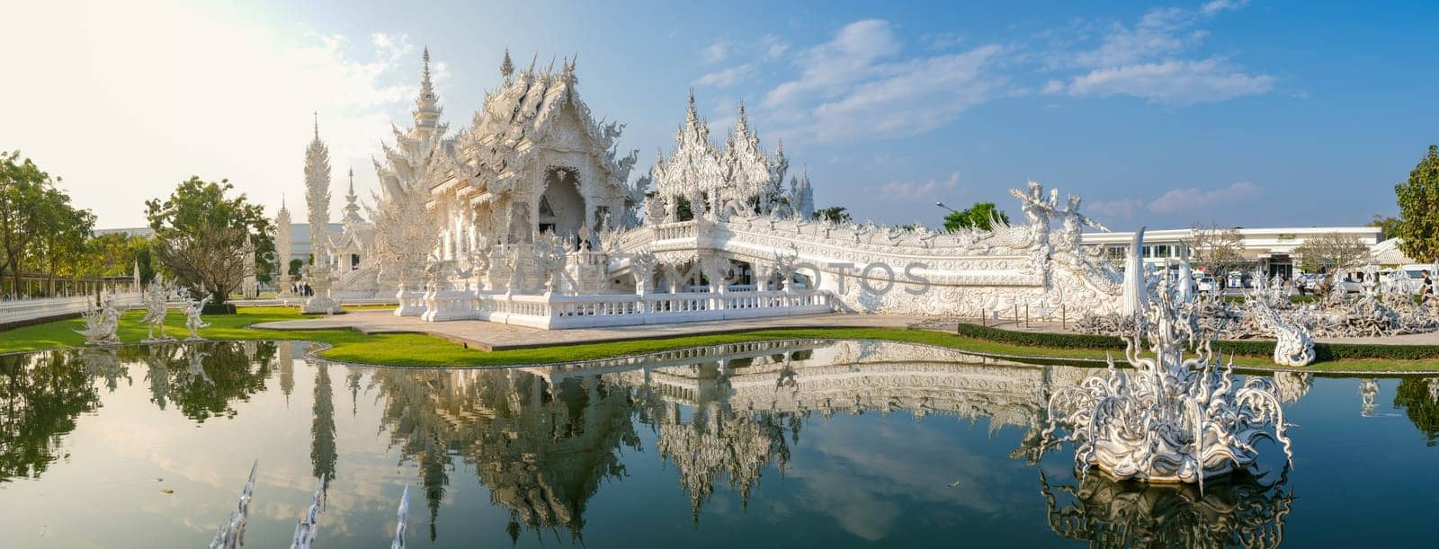 White Temple Chiang Rai Thailand, Wat Rong Khun at sunset in the evening Northern Thailand.