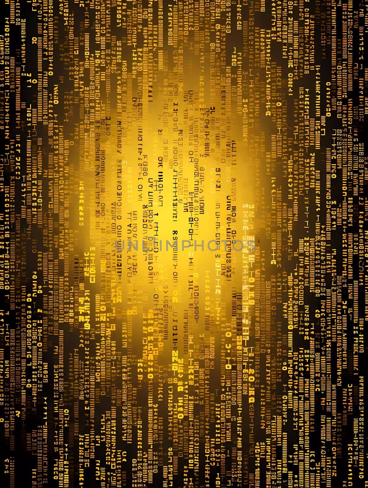 Computer background with yellow digits and symbols on a black background. by sergeykoshkin