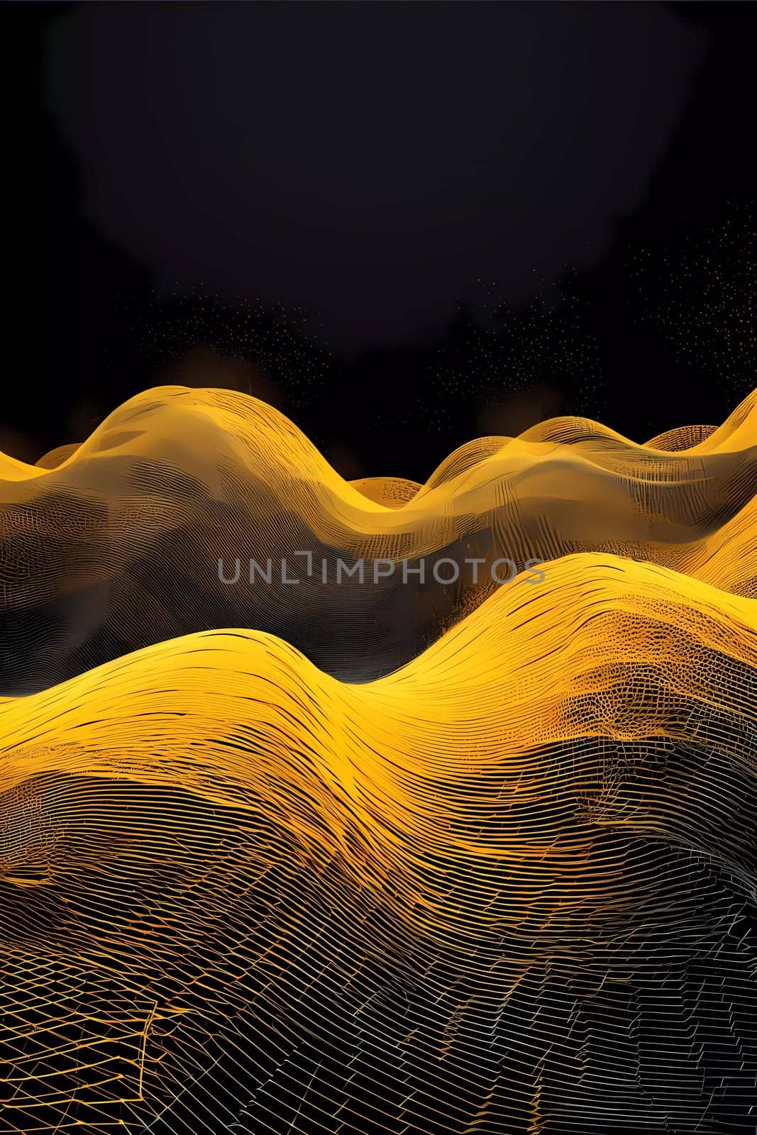 Yellow Wave of dots and weave lines. Abstract background. Network connection structure. by sergeykoshkin