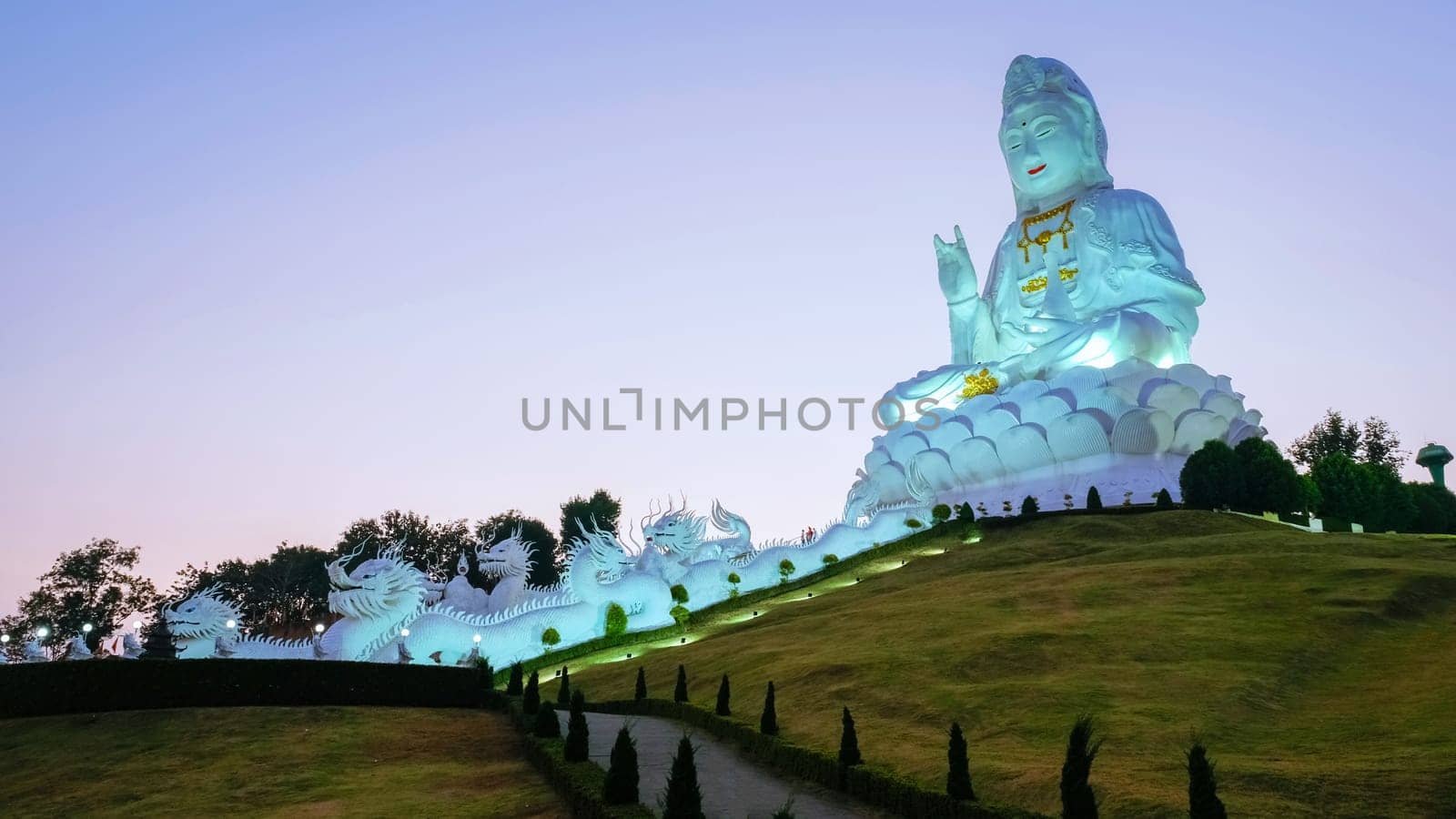 Wat Huay Pla Kang Chiang Rai Thailand at sunset, famouse big buddha temple by fokkebok