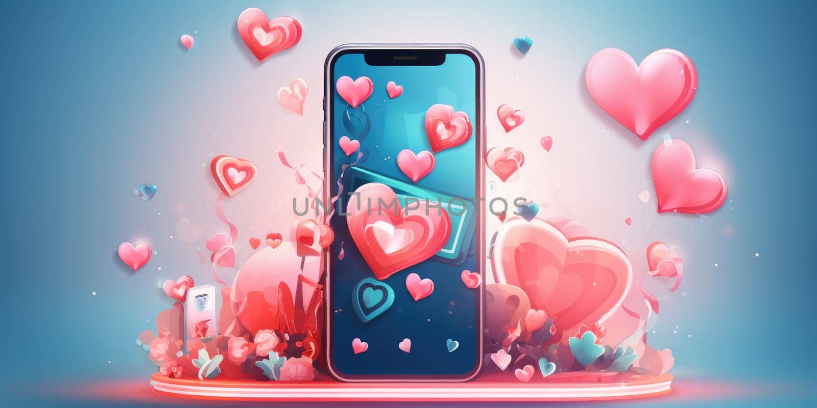 Smartphone or mobile with a heart love icons around, technology concept