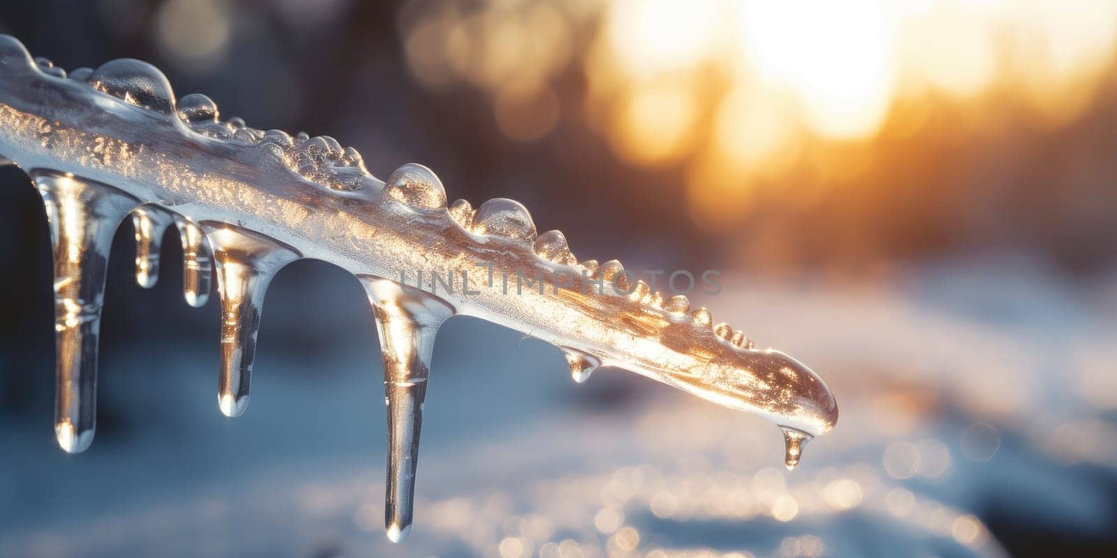 Macro detail to an icicle during strong winter, nature concept