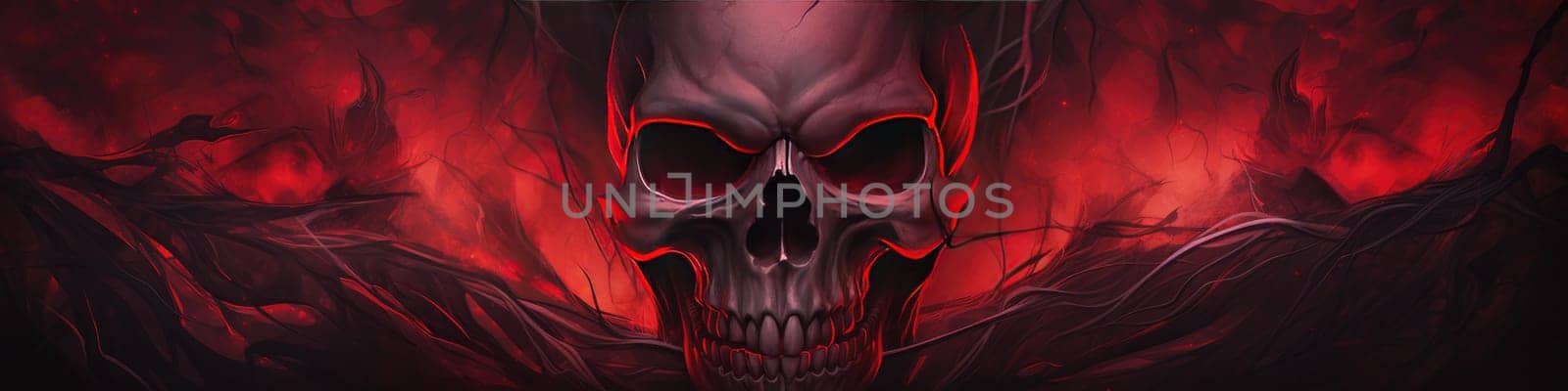 Mysterious a human skull head as banner