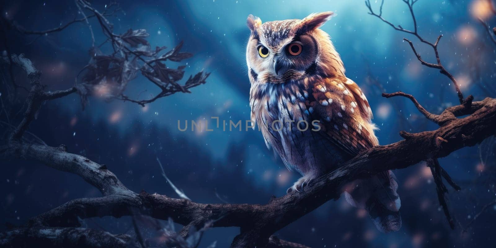 Owl on the branch during night, wildlife and nature concept by Kadula