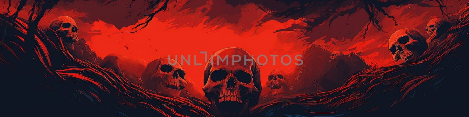 Mysterious a human skull head as banner