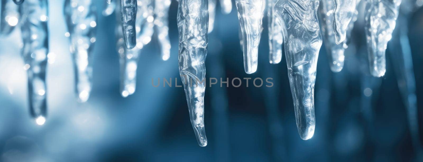 Macro detail to an icicle during strong winter, nature concept