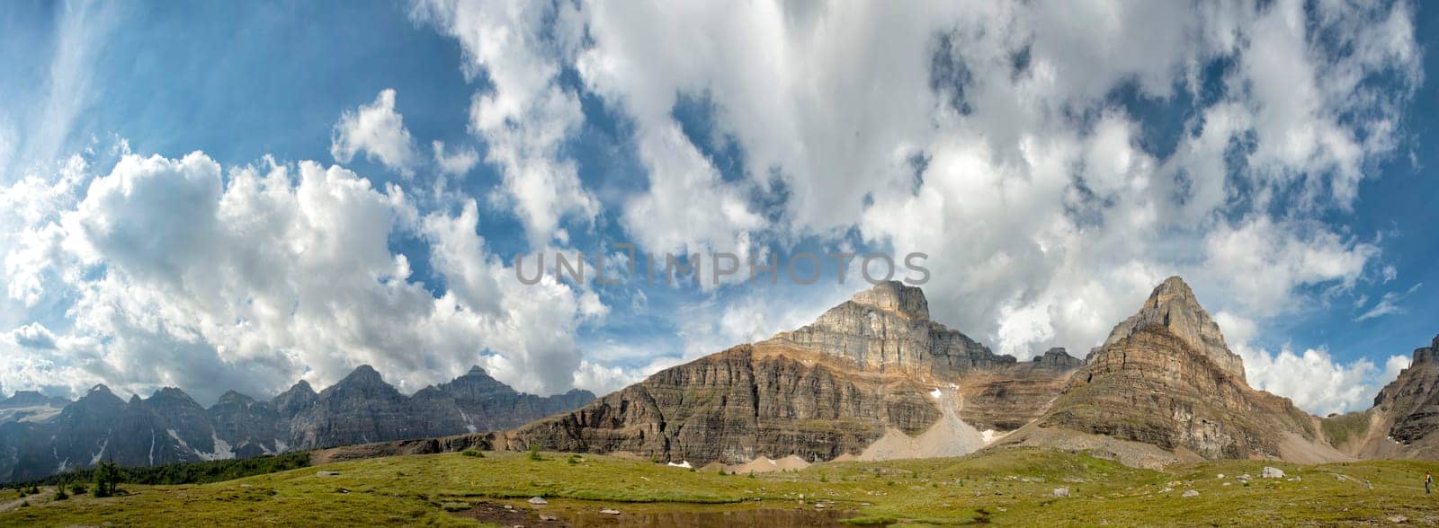 Canada Rocky Mountains Panorama on cloudy sky