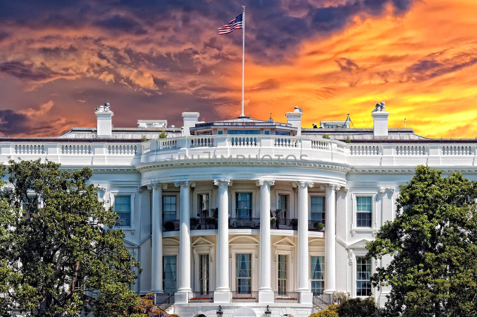 White House on deep blue sky background