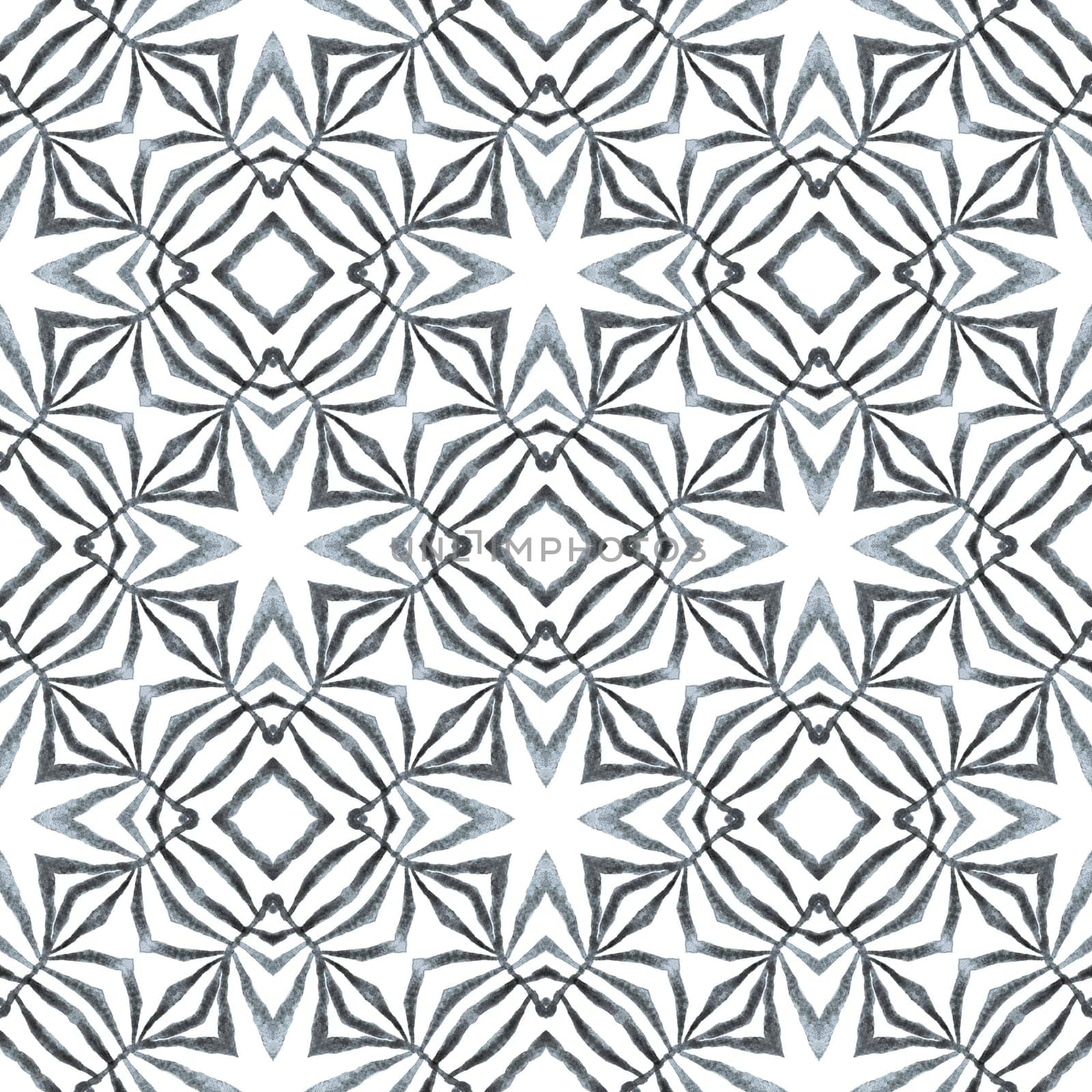 Medallion seamless pattern. Black and white vibrant boho chic summer design. Watercolor medallion seamless border. Textile ready ravishing print, swimwear fabric, wallpaper, wrapping.